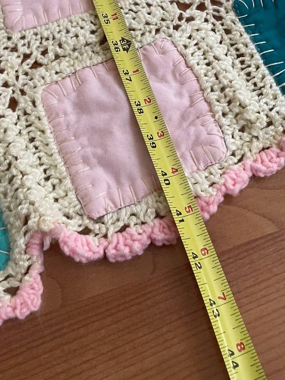 VTG Handmade Crotchet & Scrappy Patchwork Patch Double Sided Blanket, Baby Girl - Picture 7 of 15
